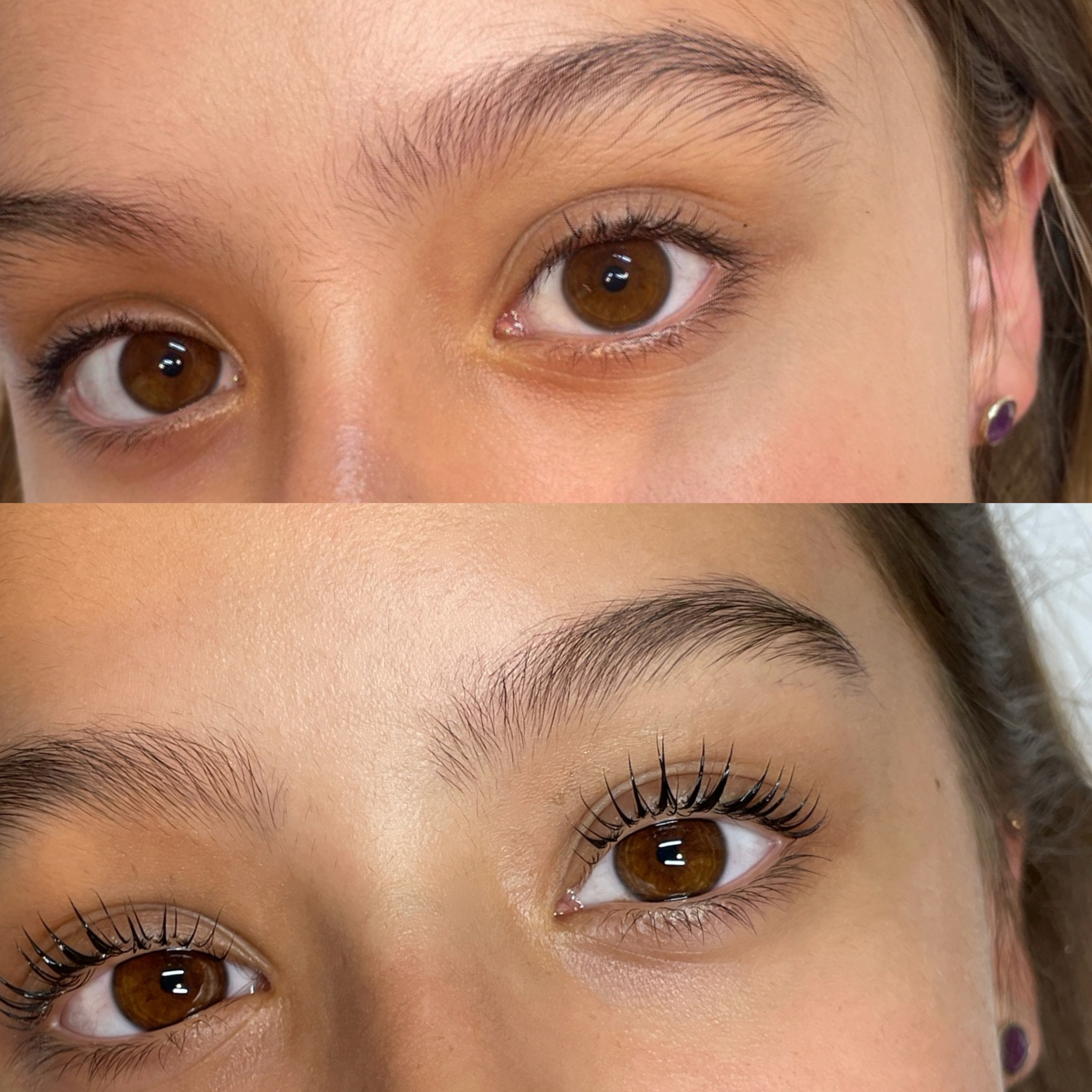 Before and after lash lift, natural curl enhancement